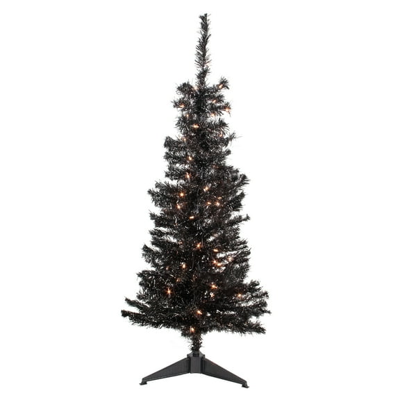 Northlight 4' Pre-Lit Black Artificial Tinsel Christmas Tree, Clear Lights