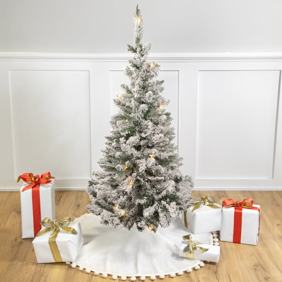 Northlight 4' Pre-Lit Flocked Pine Slim Artificial Christmas Tree, Clear Lights