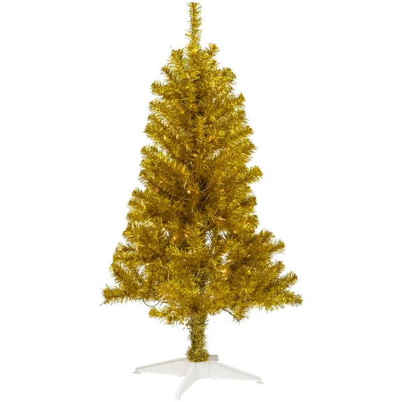 Northlight Pre-Lit Gold Iridescent Tinsel Slim Artificial Christmas Tree - 4' - Clear Lights