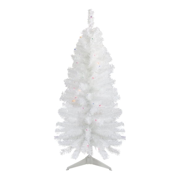 Northlight Pre-Lit Slim Pine Artificial Christmas Tree - 4' - White - Multi-color Lights