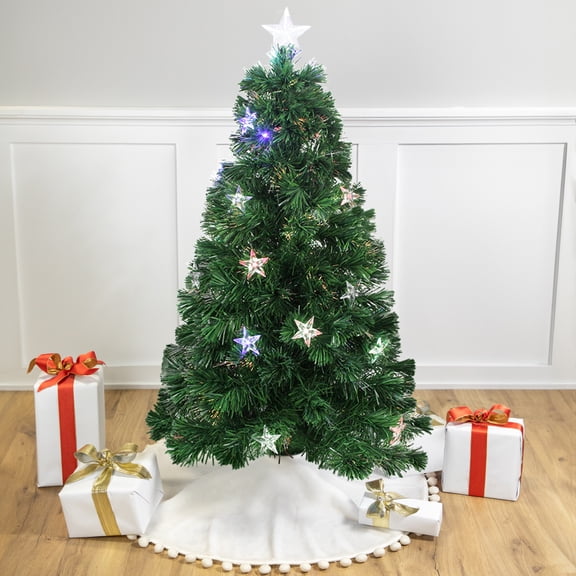 Northlight 4" Prelit Artificial Christmas Tree Fiber Optic With Color Changing Stars