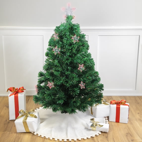 Northlight 4' Prelit Artificial Christmas Tree Fiber Optic with Stars - Multicolor Light