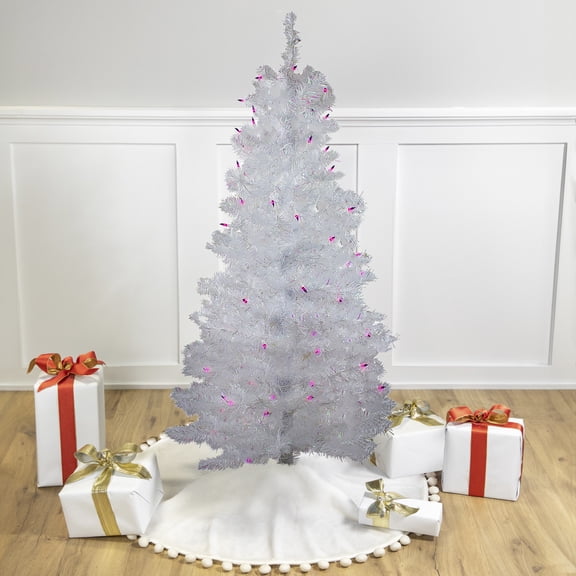 Northlight 4' Prelit Artificial Christmas Tree White Iridescent Pine - Pink/Purple Lights