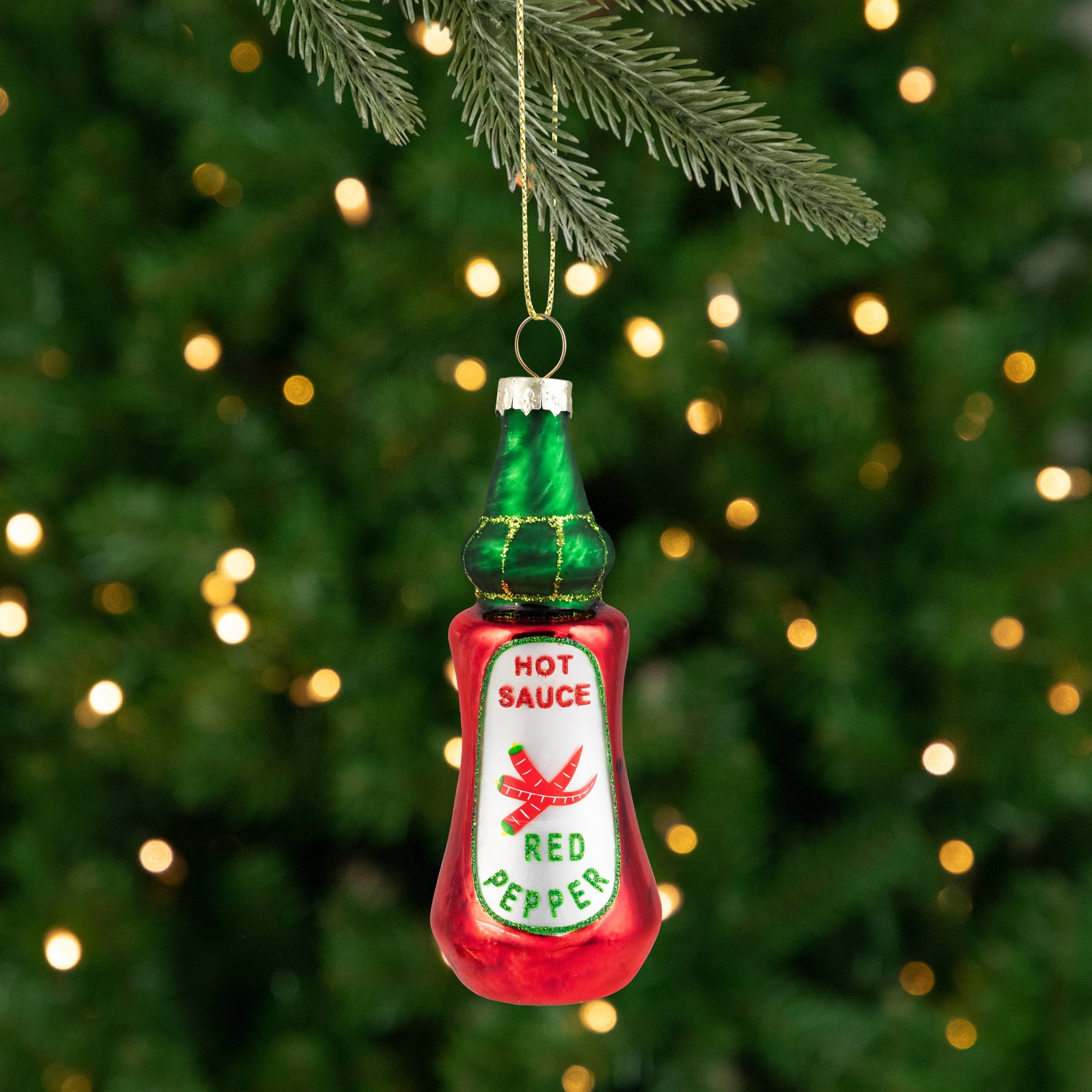 Northlight Glittered Bottle of Hot Sauce Glass Christmas Ornament - 4" - Red and Green