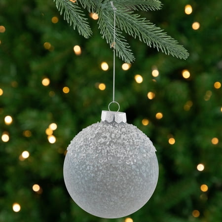 Northlight 4" Silver and White Beaded Glass Christmas Ornament