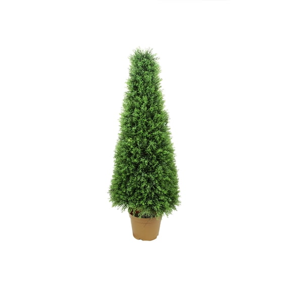 Northlight 4' Unlit Artificial Potted Two-Tone Cypress Tower Cone Topiary Tree