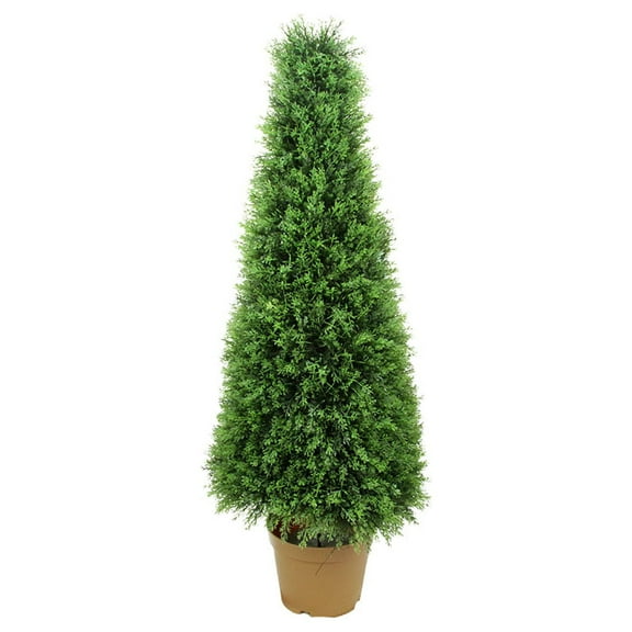 Northlight 4' Unlit Artificial Potted Two-Tone Cypress Tower Cone Topiary Tree