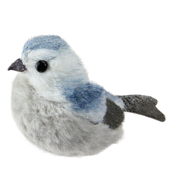 4" White and Blue Sitting Tall Bird Christmas Tabletop Decoration
