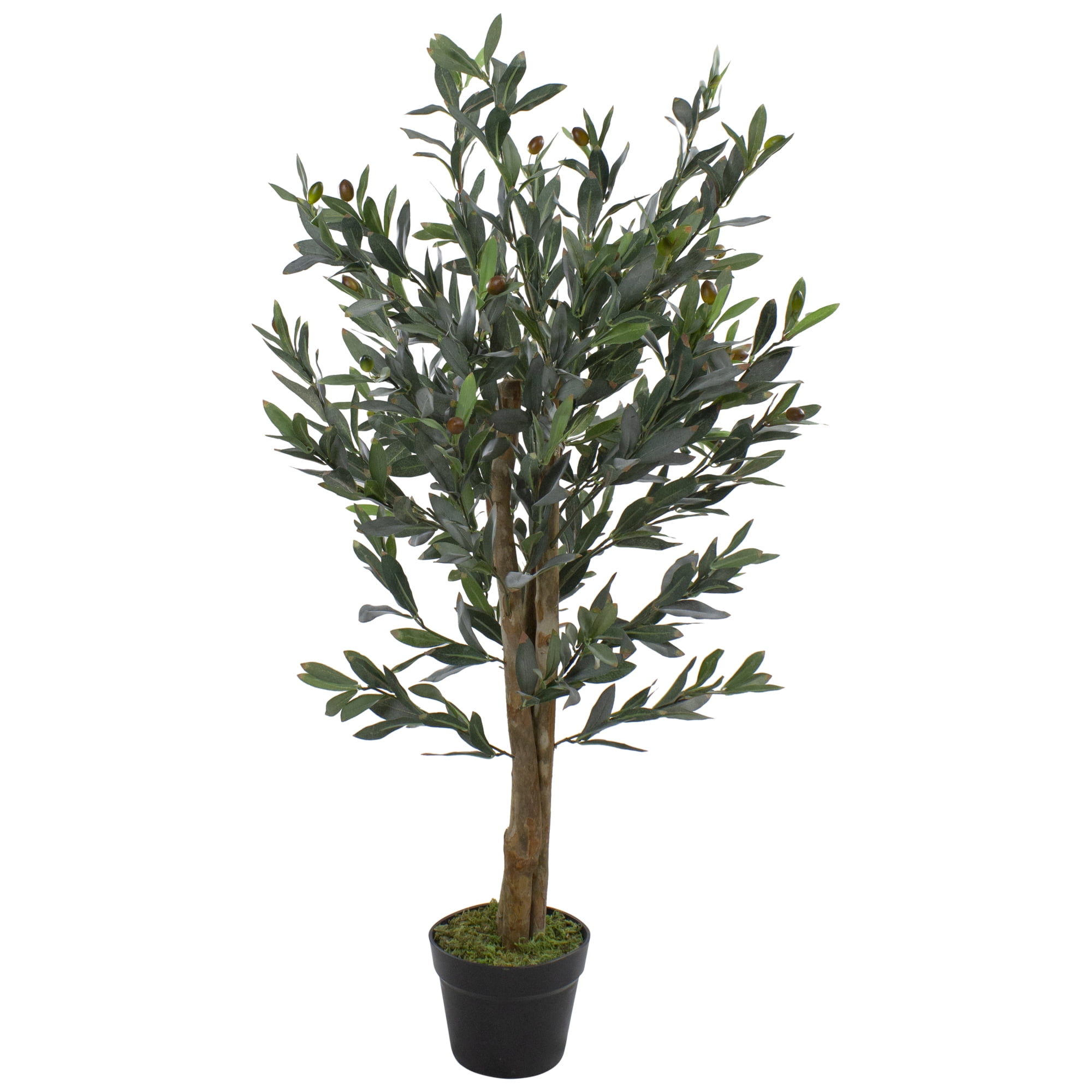 40" Green and Brown Artificial Olive Tree in Black Plastic Pot