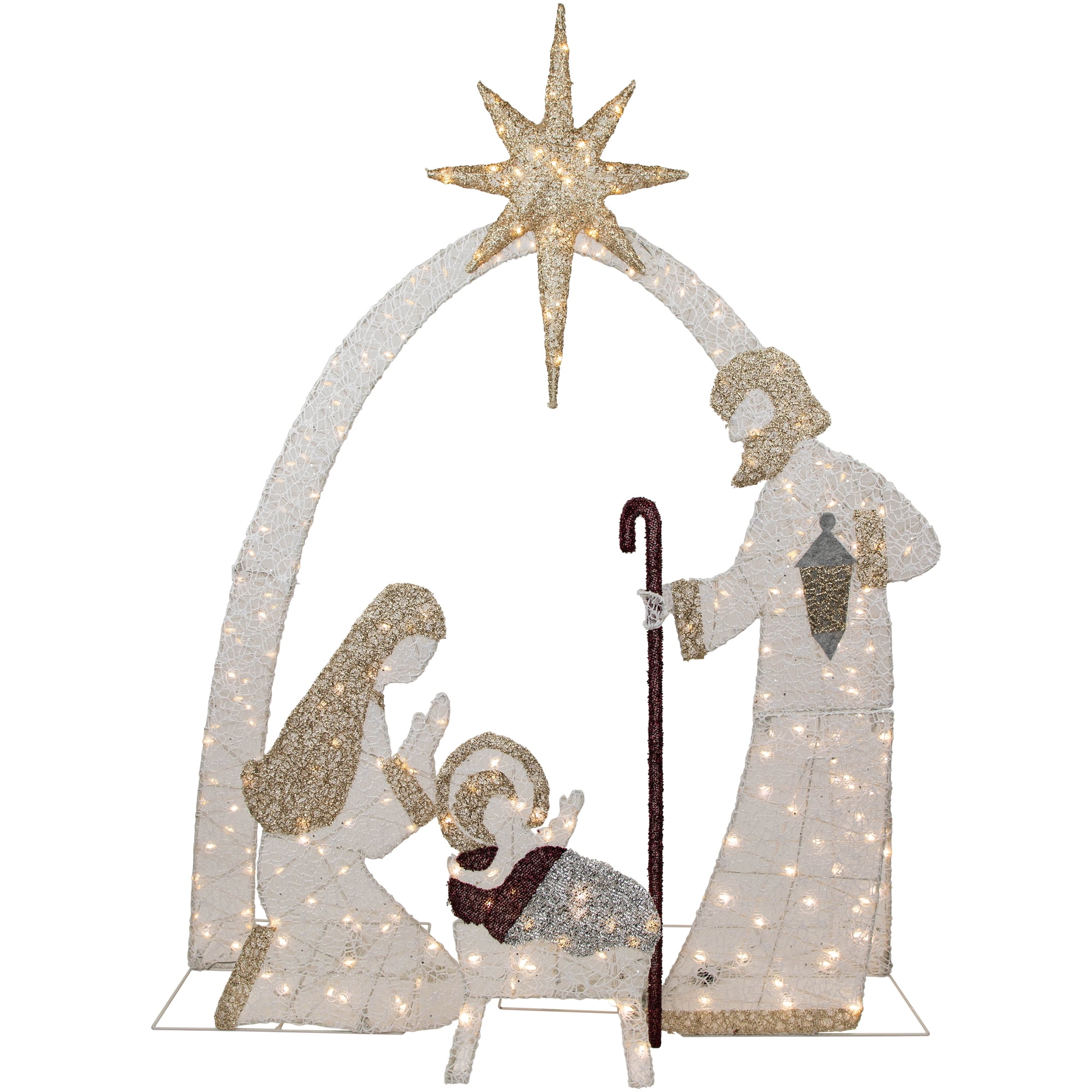 41" Glitter LED Lighted Holy Family Nativity Scene Outdoor Decoration