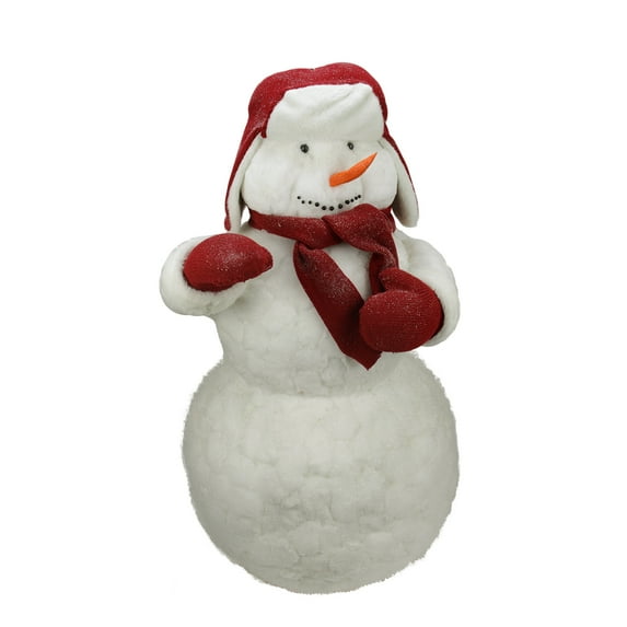 42" White and Red Fluffy Sparkling Glittered Plush Christmas Snowman Figurine