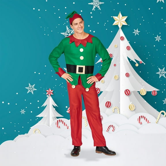 Northlight 45" Red and Green Men's Elf Costume With a Christmas Santa Hat - Plus Size