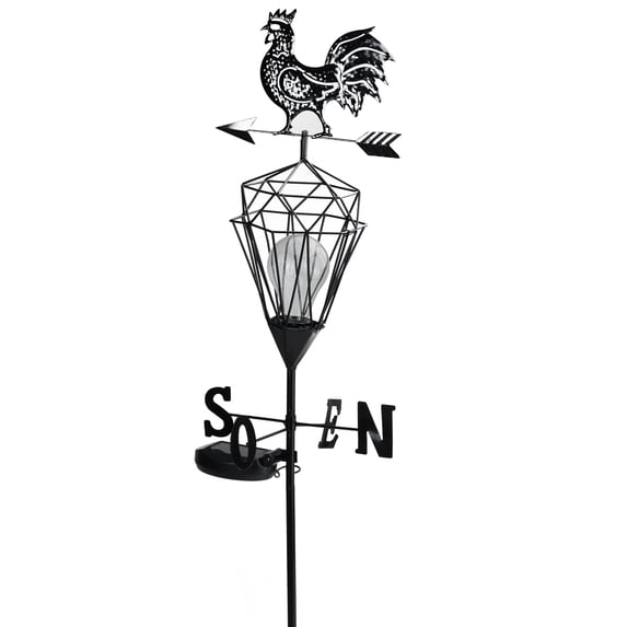 Northlight 46.5" Black Rooster Solar Powered LED Outdoor Metal Lantern with Weathervane