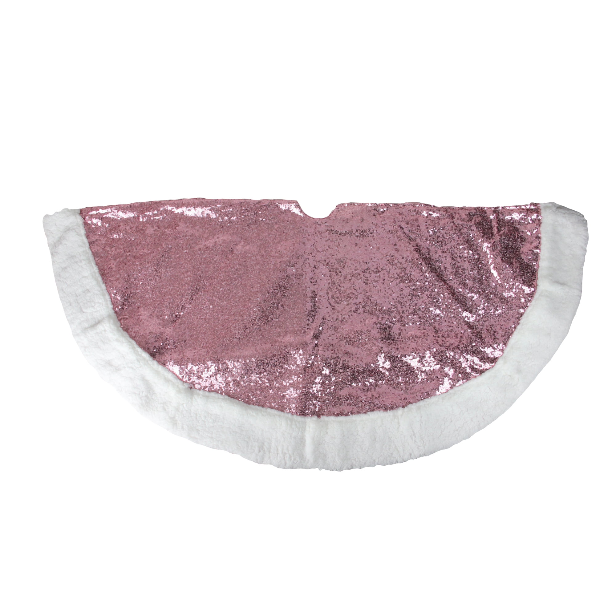 Northlight 47" Pink and White Round Christmas Tree Skirt with High Pile Fleece Border