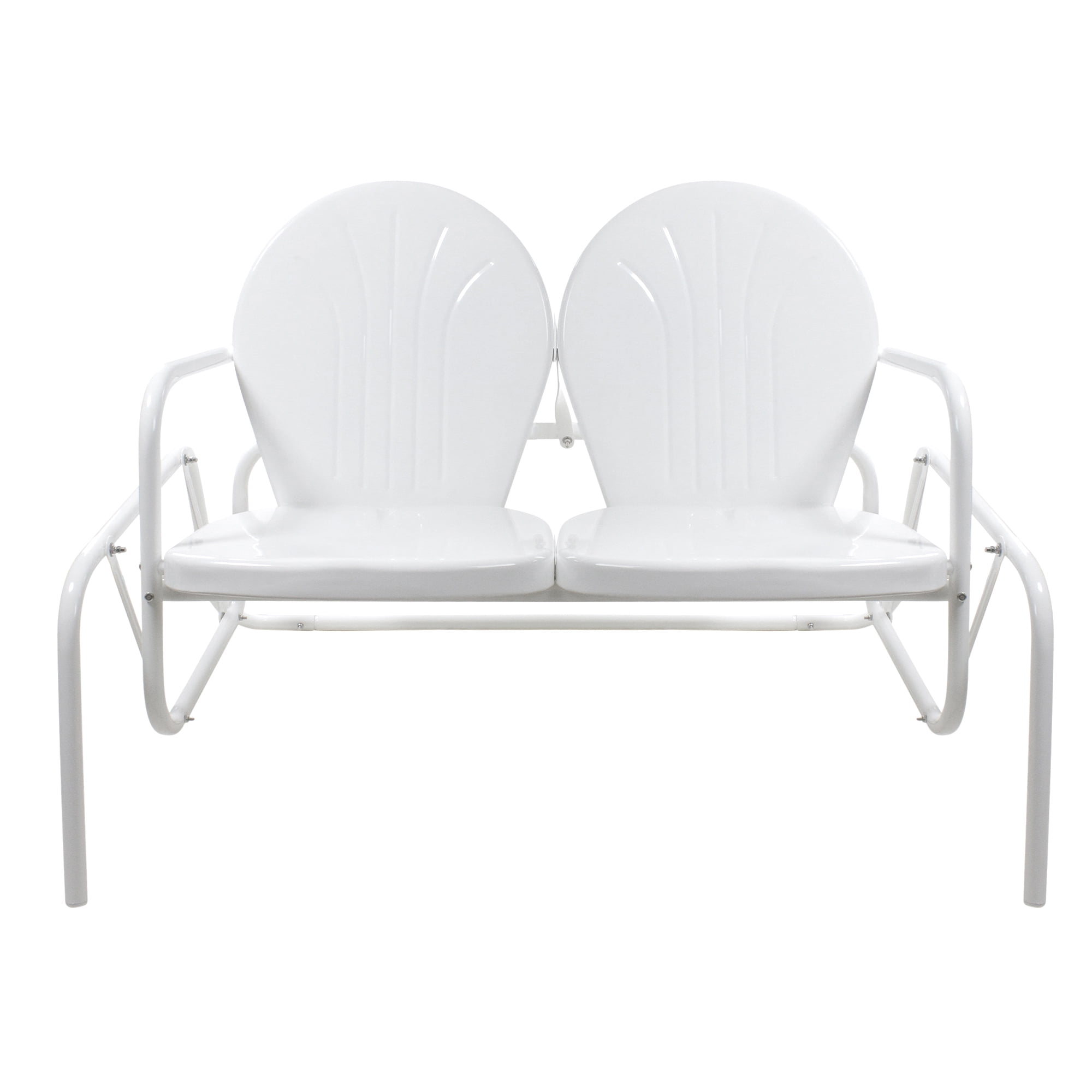 Retro White Metal Double Glider Outdoor Chair, 48-Inch