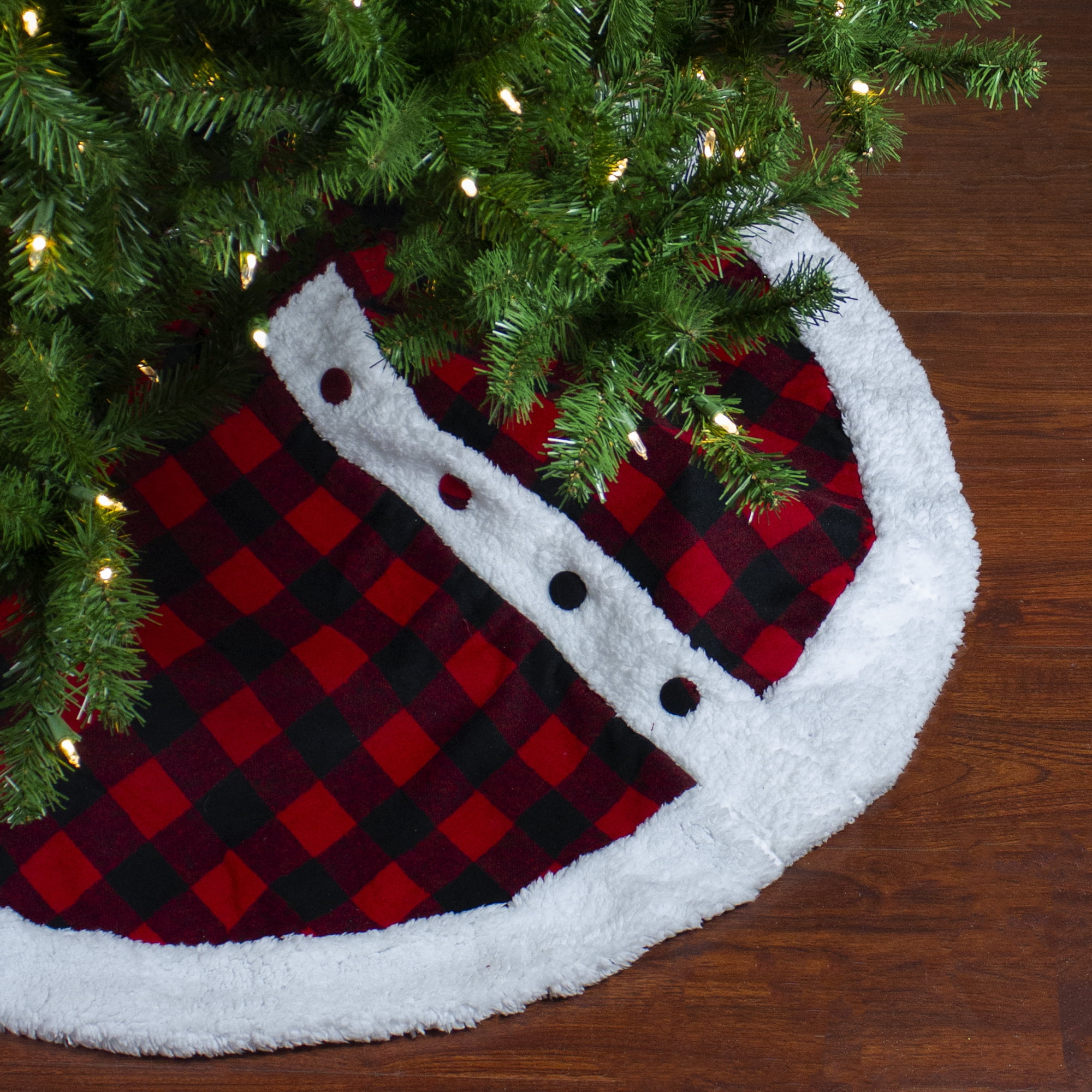 Northlight 48" Black and Red Buttoned Buffalo Plaid Christmas Tree Skirt