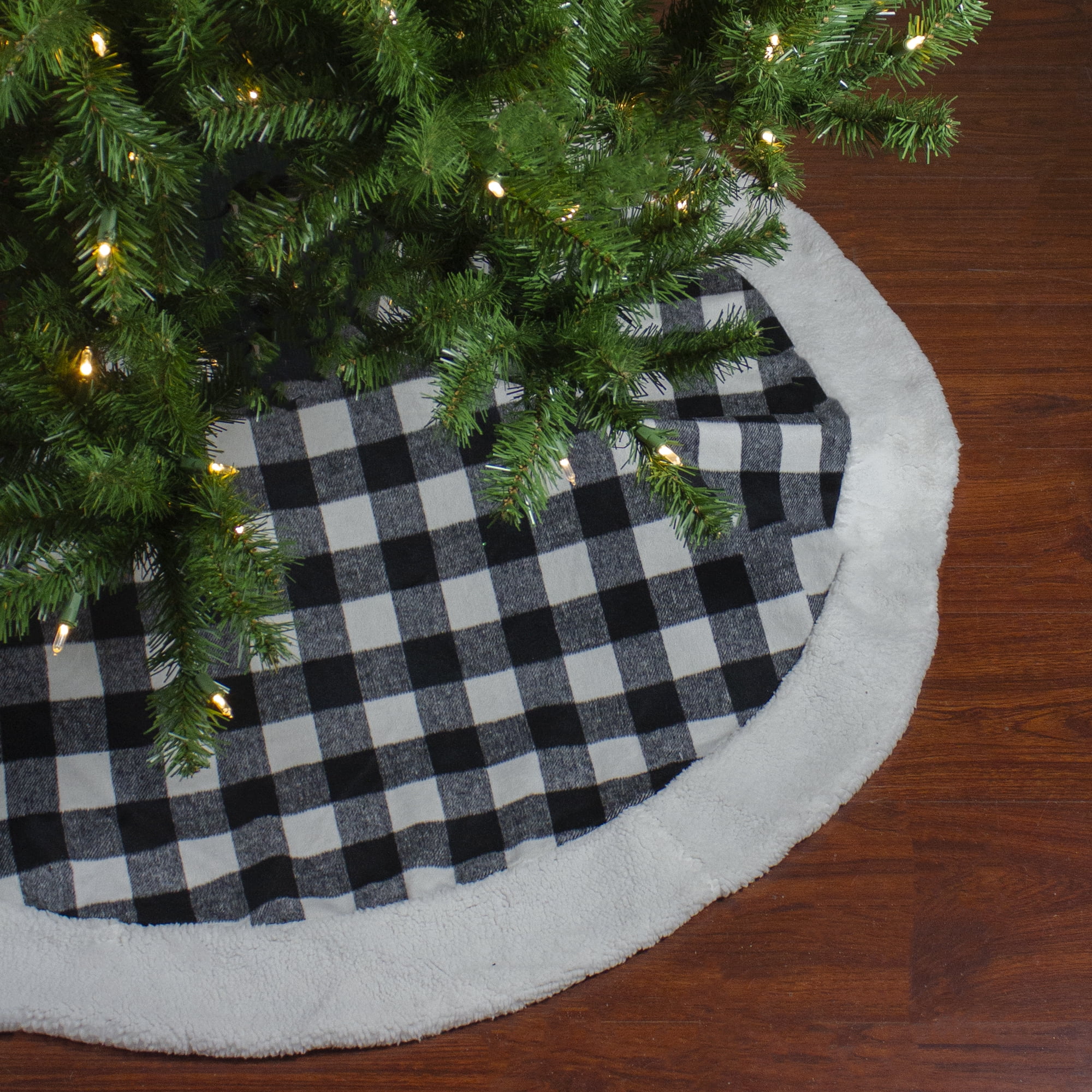 Northlight 48" Black and White Buffalo Plaid Christmas Tree Skirt with Black And White Christmas Tree Skirt