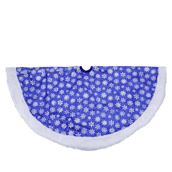 Northlight 48" Blue Glittered Snowflake Christmas Tree Skirt with White Faux Fur Trim