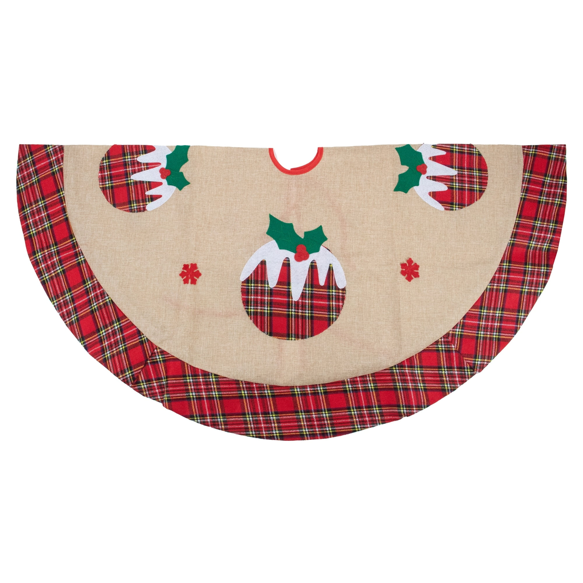 Northlight 48" Burlap Plaid Tree Skirt with Christmas Puddings - 48