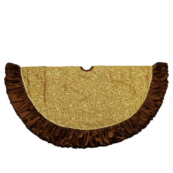 Northlight 48" Gold Sequined Floral Christmas Tree Skirt with Venetian-Style Ruffle Trim