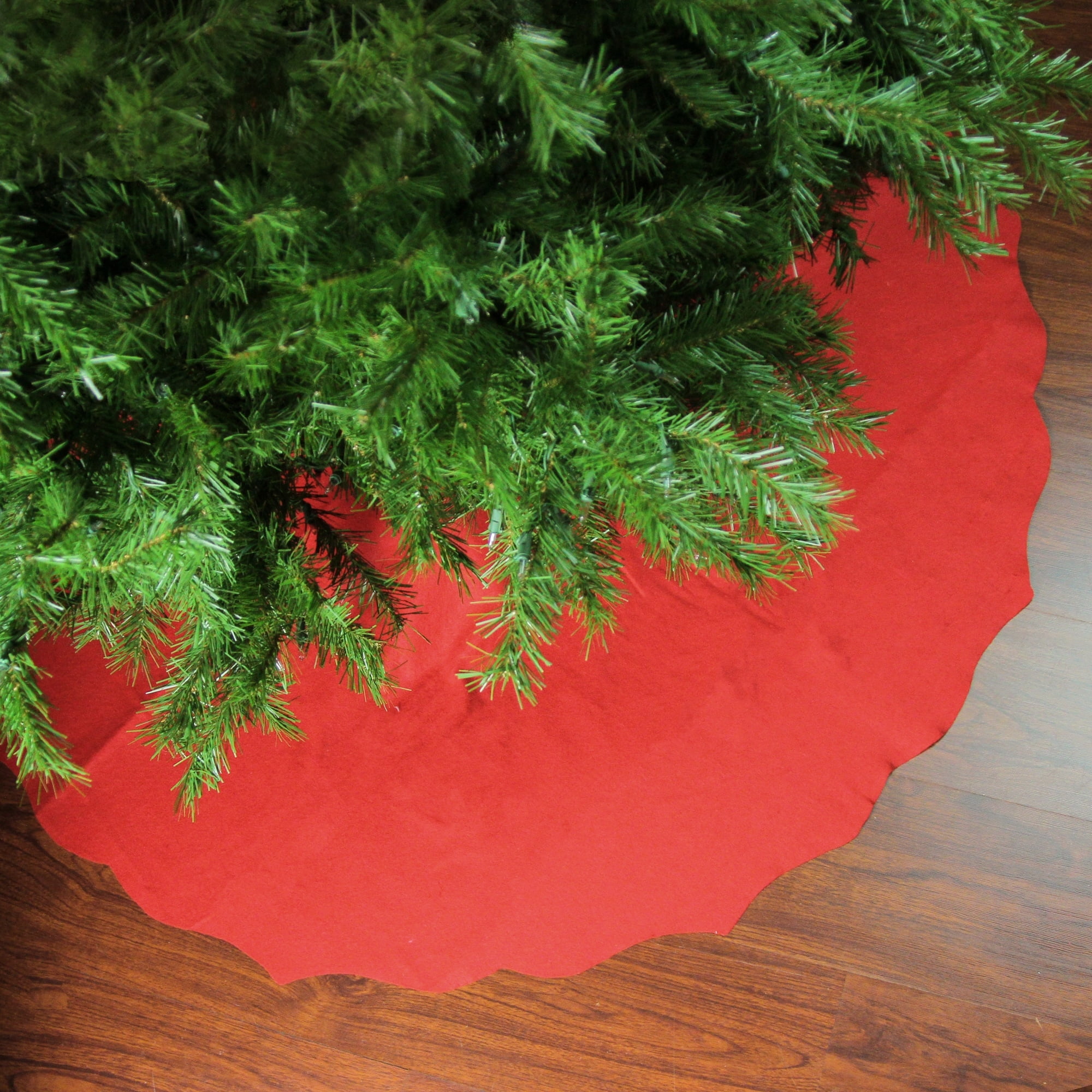 48" Red Felt Scalloped Edge Christmas Tree Skirt