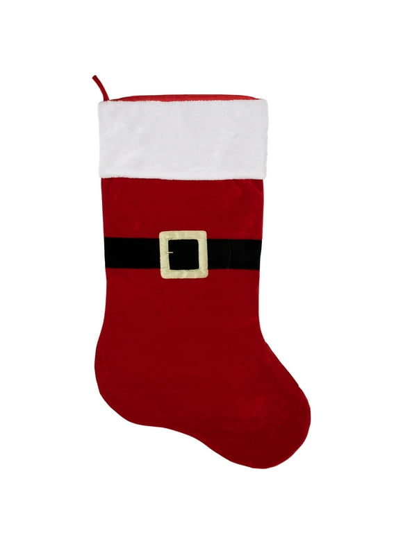 Northlight 48" Red and White Oversized Velveteen Santa Claus Belt Buckle Christmas Stocking