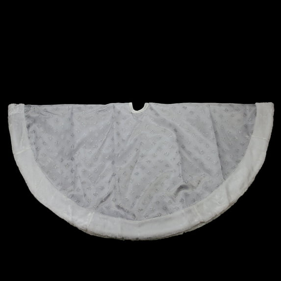 Northlight 48" Silver Iridescent Glittered Snowflake Christmas Tree Skirt with White Faux Fur Trim