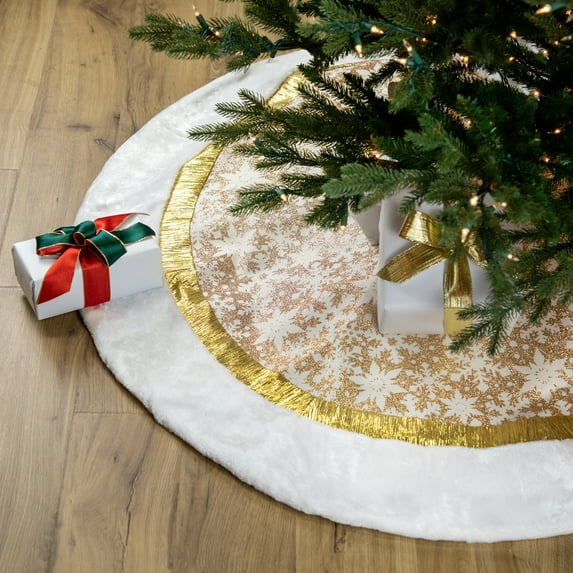Northlight 48" White and Gold Snowflake Christmas Tree Skirt