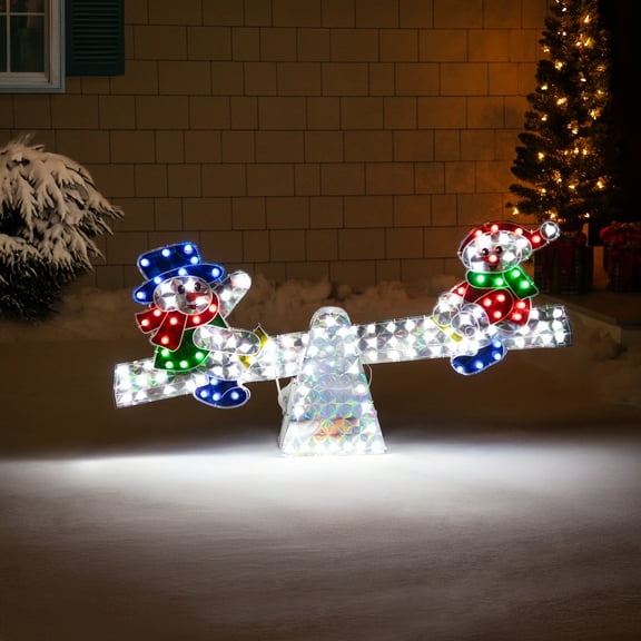 Northlight Lighted Holographic Snowmen on See Saw Outdoor Christmas Decoration - 46" - Multicolor