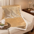 thumbnail image 1 of Northlight Shimmering Sequins with Fleece Christmas Throw Blanket - 49" x 67" - Gold and White, 1 of 8