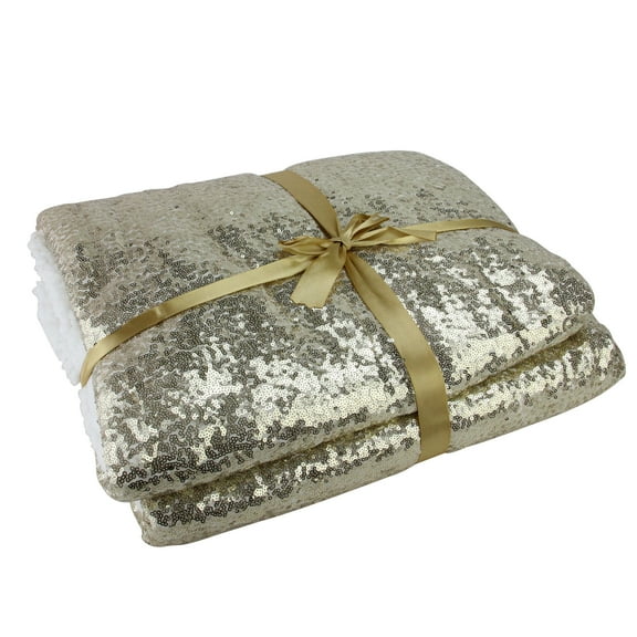 Northlight 49" x 67" Sequined Plush Throw Blanket - Gold/White