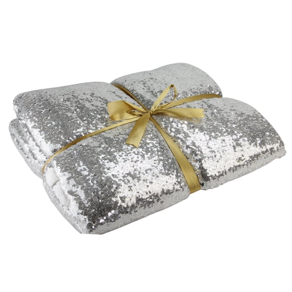 Northlight 49" x 67" Sequined Plush Throw Blanket - Silver/White