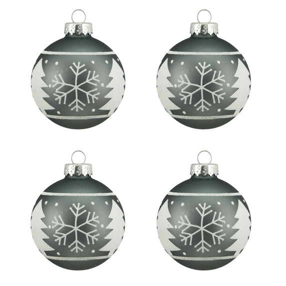 Northlight 4ct Alpine Chic Matte Snowflake Glass Ball Christmas Ornament Set 2.5" - Gray/White