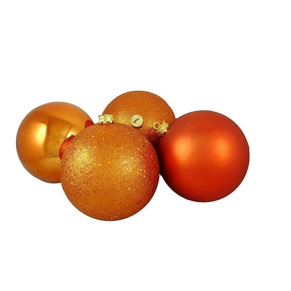 4ct Burnt Orange Shatterproof 4-Finish Christmas Ball Ornaments 6" (150mm)