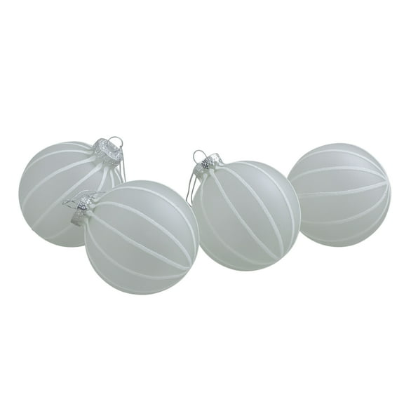 Northlight Striped Glass Christmas Ball Ornaments - 3.5" (90mm) - Frosted Clear - 4ct