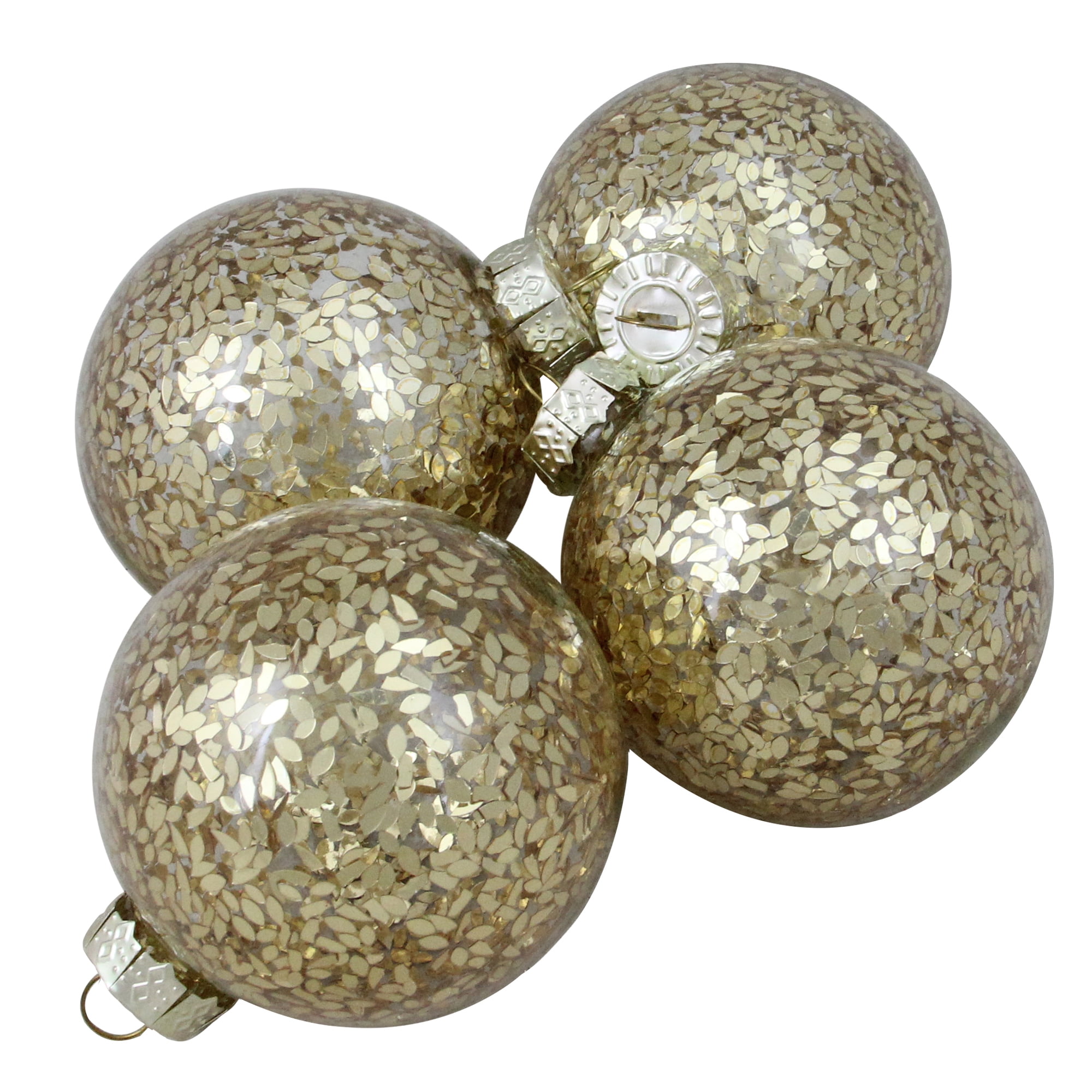 Clear and Gold Glass Christmas Ball Ornaments Set of Four