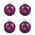 thumbnail image 1 of Northlight 4ct Matte Flower Glass Ball Christmas Ornament Set 2.5" - Purple/Silver, 1 of 1