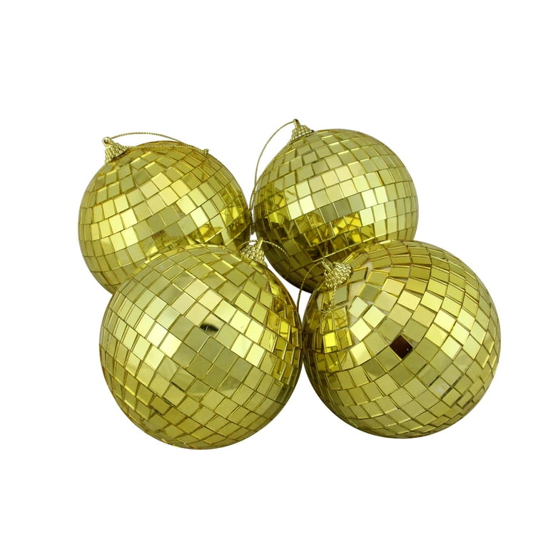 Northlight 4ct Gold Mirrored Glass Disco Ball Christmas Ornaments 4 (100mm)