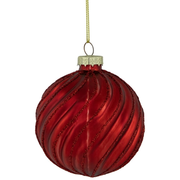 Northlight Glittery Swirls Glass Christmas Ball Ornaments - 3" (80mm) - Red - 4ct