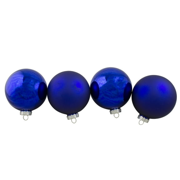 Northlight 2-Finish Glass Christmas Ball Ornaments - 4" (100mm) - Royal Blue - 4ct
