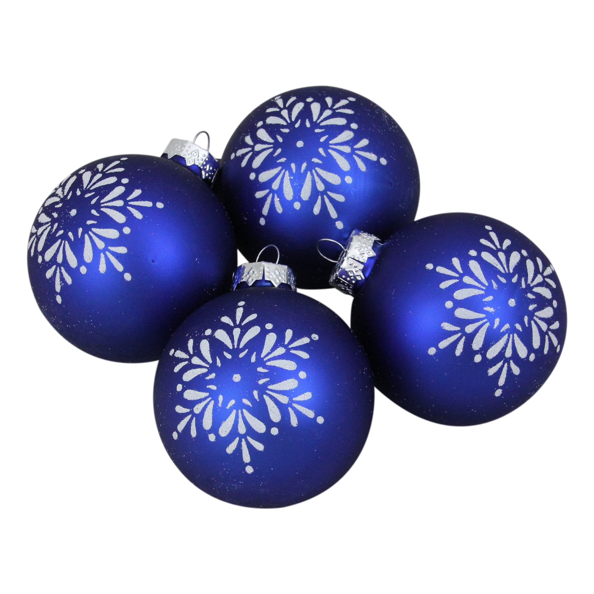 Royal Blue and White Snowflake Glass Christmas Ball Ornaments Set