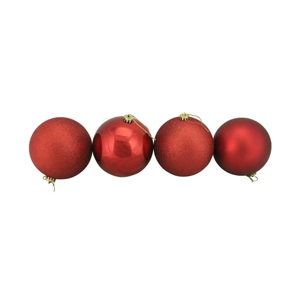 Northlight 4ct Shatterproof 4-Finish Christmas Ball Ornament Set 6" - Red