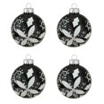thumbnail image 1 of Northlight 4ct Shiny Black with White Glitter Flower Design Glass Ball Christmas Ornaments 2.5", 1 of 2