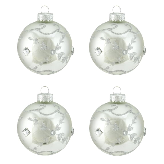 Northlight 4ct Shiny Glitter Leaf Glass Ball Christmas Ornament Set 2.5" - Silver