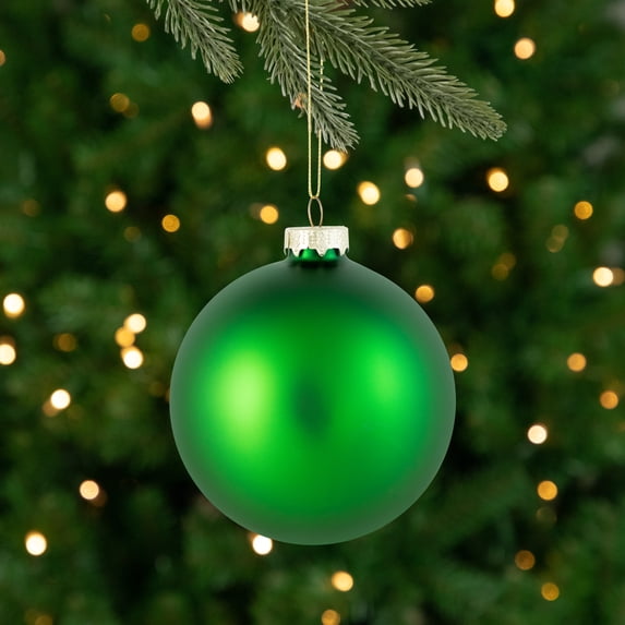 Northlight 2-Finish Glass Ball Christmas Ornaments - 4" (100mm) - Green - 4ct