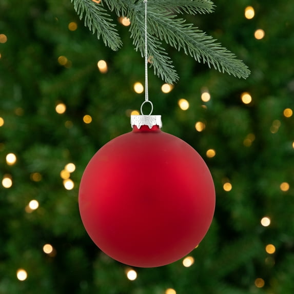 Northlight 2-Finish Christmas Glass Ball Ornaments - 4" (100mm) - Red - 4ct