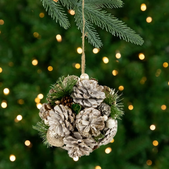 Northlight Glitter Pine Needle and Pinecones Christmas Ball Ornament - 5.5"