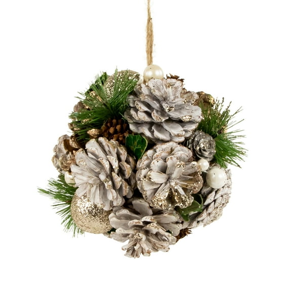 Northlight 5.5" Glittered Pine Needle and Pinecone Hanging Christmas Ball Ornament