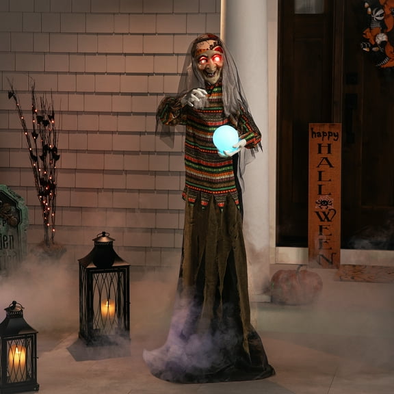 Northlight 5.5' Prelit Standing Fortune Telling Witch with Crystal Ball Halloween Decoration -