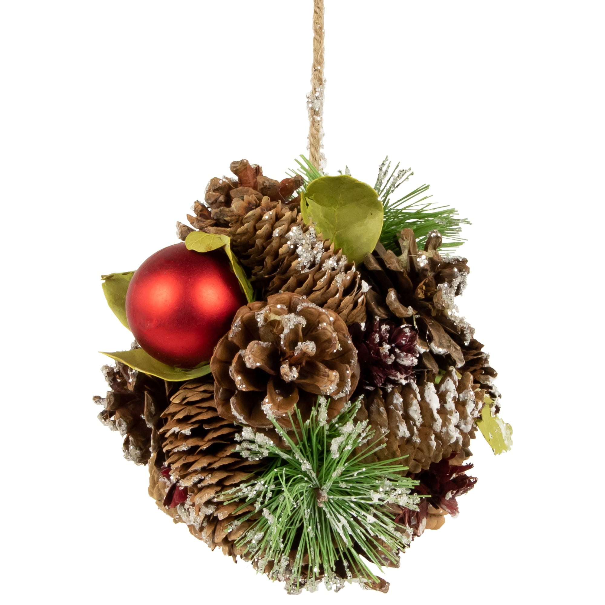 Northlight 5.5" Red Ornament Pinecone and Mixed Foliage Hanging Christmas Ball Ornament
